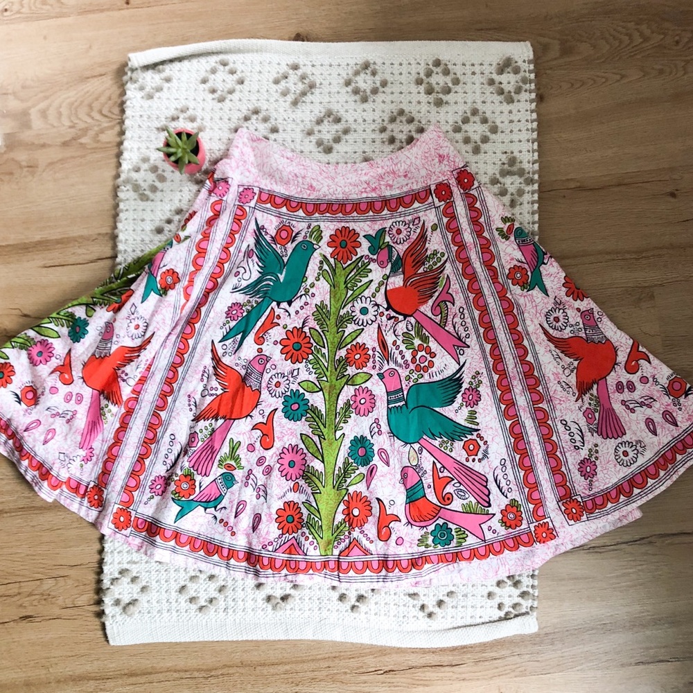 Anthropologie Odille Folk Art Bird Skirt